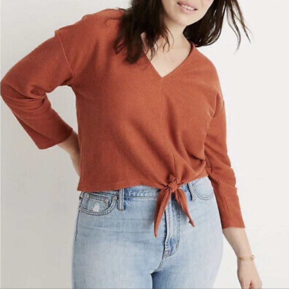 Madewell Texture & Thread Tie Waist Ribbed Top